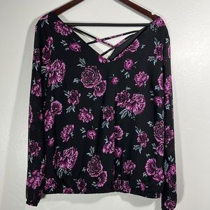 Floral Black and Pink Women's Top